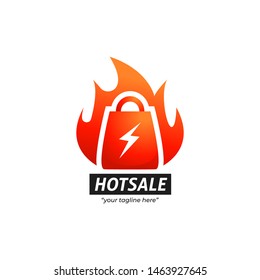 Crazy Hot Flash Sale Logo Icon Symbol With Shopping Bag Icon Fire Flame And Lightning Thunder Icon Logo Illustration