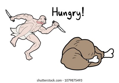 Crazy hungry man illustration