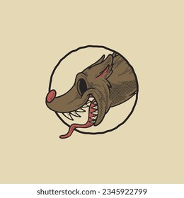 crazy hyena head retro cartoon emblem