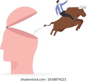 Ideias loucas, pensamento ousado e criatividade, empresário bem-sucedido, atitude positiva e determinação para ganhar,

