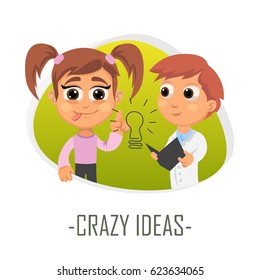 Crazy ideas medical concept. Vector illustration. Doctor and patient are talking in the hospital. Isolated on white background.