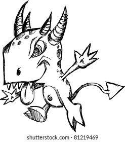 Crazy Inner Sketch Doodle Wild Monster Vektor Illustration Zeichentrickfigur
