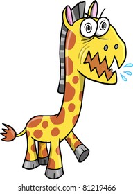 Crazy Insane Wild Giraffe Vector Illustration cartoon character