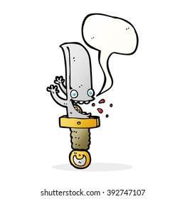 crazy knife cartoon character with speech bubble