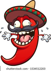 Crazy laughing and crying Mexican chili pepper clip art. Vector illustration with simple gradients. All in a single layer. 
