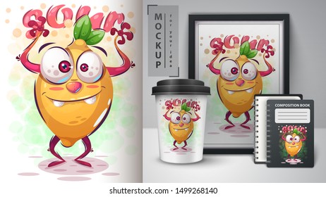 Crazy lemon poster and merchandising. Vector eps 10