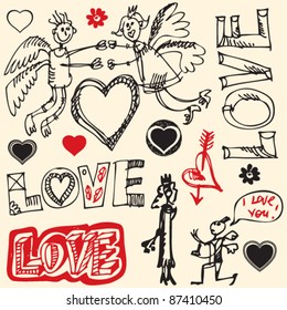 crazy love doodles, hand drawn design elements