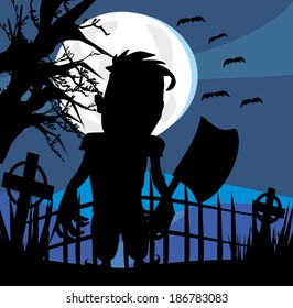 Crazy man with an ax on a dark night