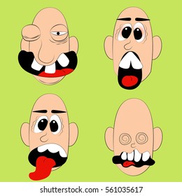 Crazy man faces with facial expression.