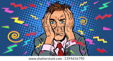 Crazy man with a headache. Pop art retro vector illustration vintage kitsch 50s 60s