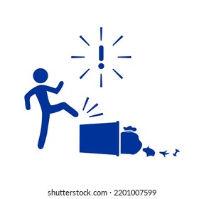 Crazy man kicking trash symbol