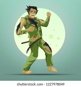 Crazy man turning into werewolf under full moon poster