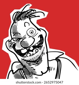 the crazy man is winking at us, cartoon illustration