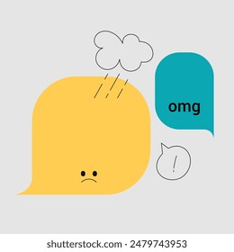 crazy message bubbles template. vector illustration isolated on white. negative conversation concept. cartoon text balloons. colorful chat bubble character