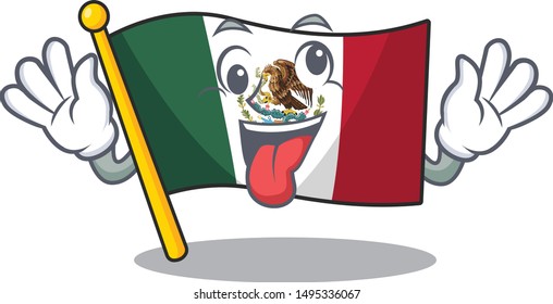 Crazy mexico flag fluttering on cartoon pole