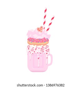 Crazy milkshakes vector design. Sweet strawberry drinks. Party dessert.