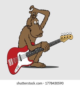 Crazy mongkey with guitar illustration vector