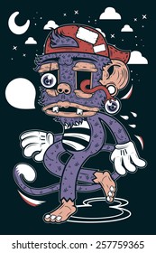 Crazy Monkey In The Night, Illustration Street Art And Design.