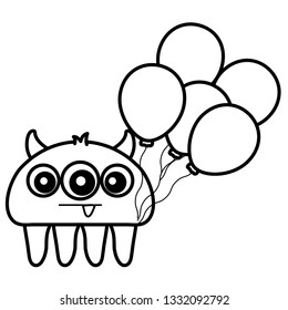 crazy monster with balloons helium character