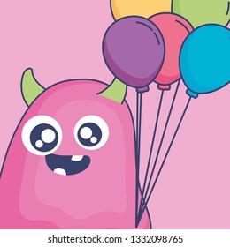 crazy monster with balloons helium character