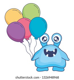 crazy monster with balloons helium comic character