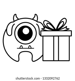 crazy monster with gift comic character