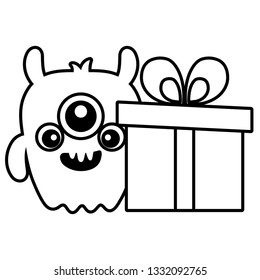 crazy monster with gift comic character