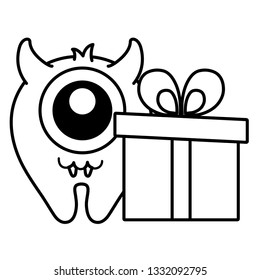 crazy monster with gift comic character