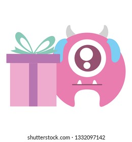 crazy monster with gift comic character