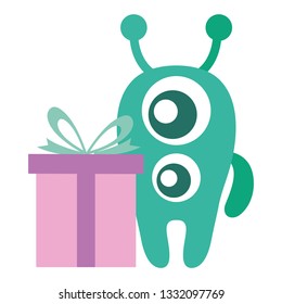 crazy monster with gift comic character