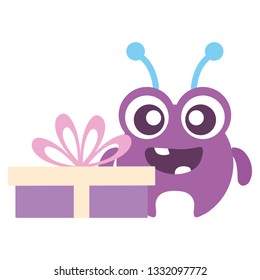 crazy monster with gift comic character