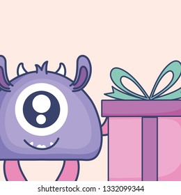 crazy monster with gift comic character