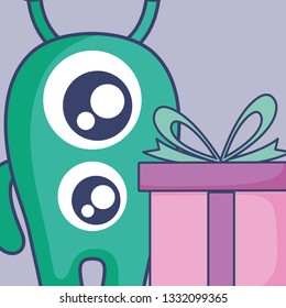 crazy monster with gift comic character