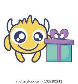 crazy monster with gift comic character