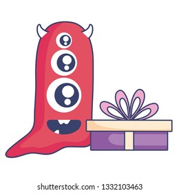 crazy monster with gift comic character