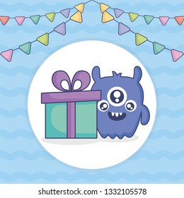 crazy monster with gift and garlands