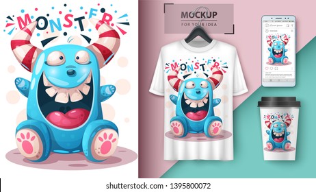 Crazy monster - mockup for your idea. Vector eps 10