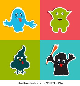 Crazy monster on colorful background for Happy Halloween party celebrations. 