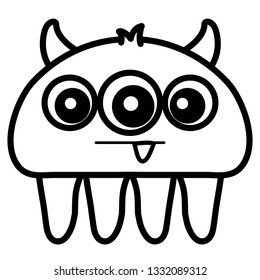 crazy monster with three eyes comic character