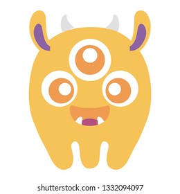 crazy monster with three eyes comic character