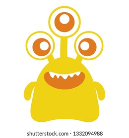 crazy monster with three eyes comic character