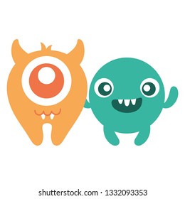 Crazy Monsters Couple Comic Characters Stock Vector (Royalty Free