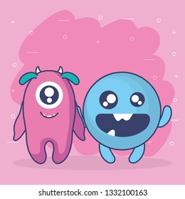 Crazy Monsters Couple Comic Characters Stock Vector (Royalty Free