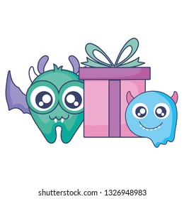 crazy monsters with gift comic characters