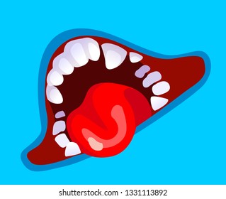 Crazy monster's open mouth full of teeth