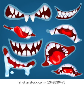 Crazy monster's open mouth full of teeth. Smile halloween monster. Element for your design. EPS 10