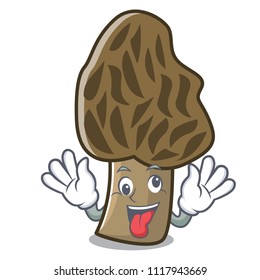 Crazy morel mushroom mascot cartoon