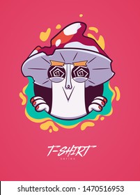 Crazy mushroom. Prints on T-shirts, sweatshirts, cases for mobile phones, souvenirs. Isolated vector illustration