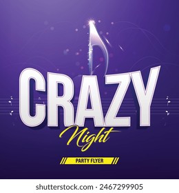 crazy Music Night party vector illustration, flyer design for music night, night dance party music night poster template,electro style concert disco club party event flyer invitation