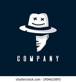 Crazy Mysterious, Man Abstract Logo Design. A Man Wearing Terrible Hat With Face, Great For Company Design.